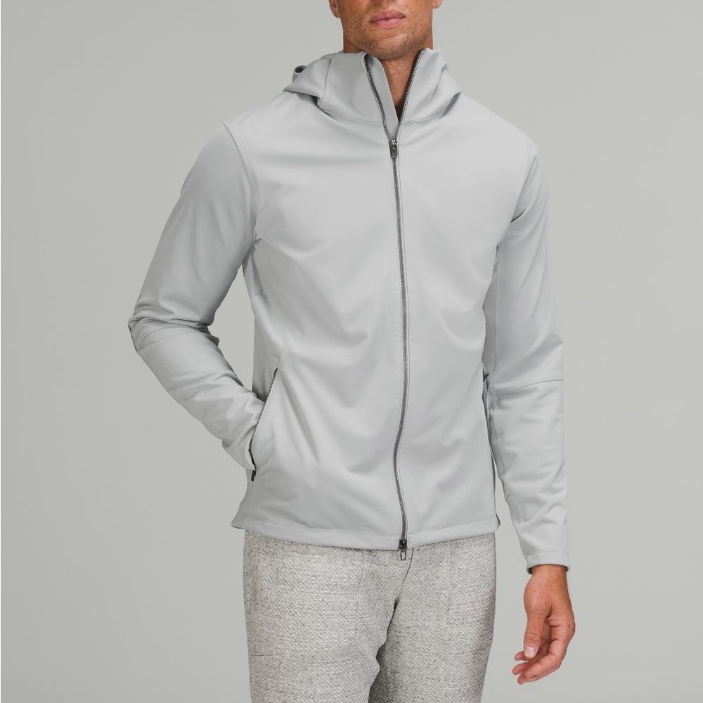 !!!!! Sold !!!!!! Medium Gray Softshell Activewear Fleece Back Coat Full Zip